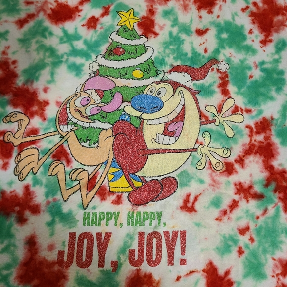 Hand tie dyed ren and Stimpy Christmas shirt - Picture 2 of 6